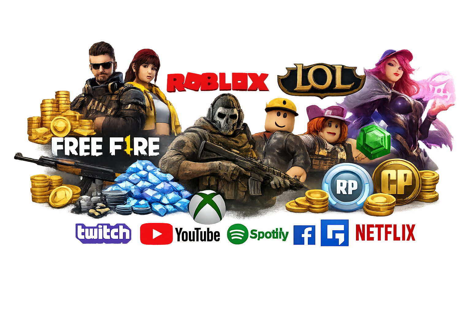 Recargas de juegos, saldo, streaming y productos digitales